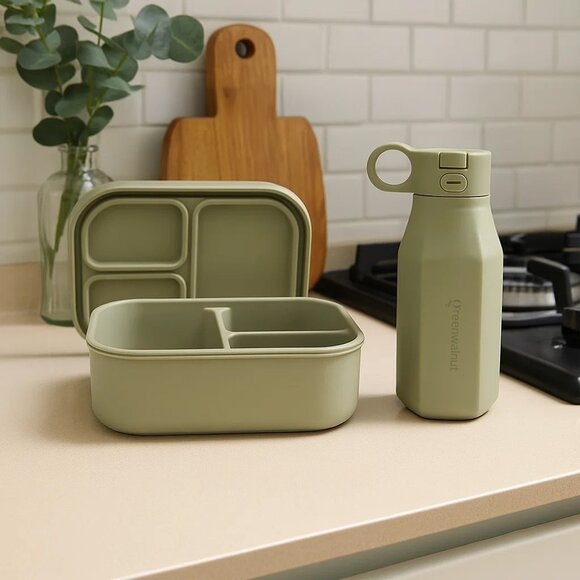 Premium Food-Grade Silicone Leak Proof Lunch Box & Water Bottle Set - Picture 1 of 15